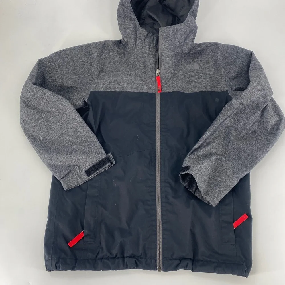 The North Face Boys Hooded Jacket Gray Black Red Accents Size L G 14‎ 16